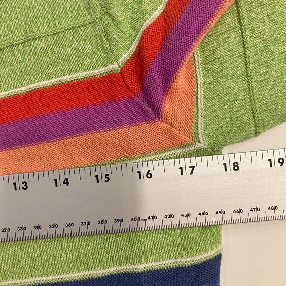 NWOT CHAPS Sweater S Linen Cotton Rainbow Stripe Boat-Neck 3/4-Sleeve Green Pink - Picture 5 of 6